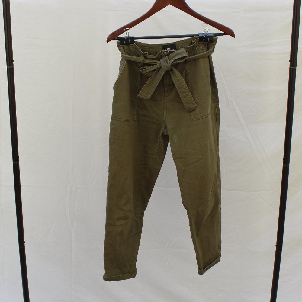 Soft army green trousers with bow tie belt